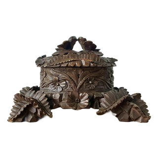 Vintage Boho Black Forest Hand Carved Casket Box For Sale
