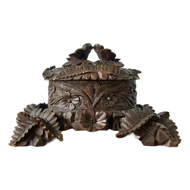 Vintage Boho Black Forest Hand Carved Casket Box For Sale