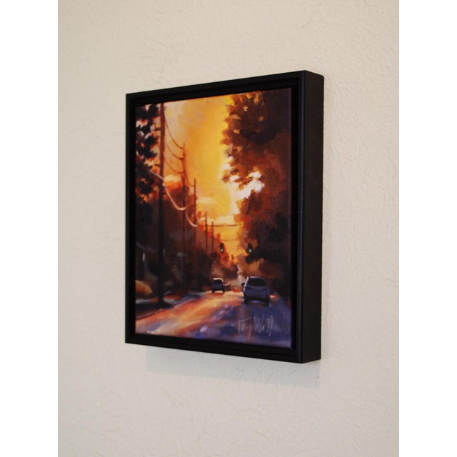 Going Home by Tracy Wall | Mixed Media on Canvas sunset street scene with cars and trees For Sale - Image 4 of 4