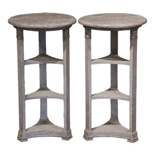 19th Century French Louis XVI Carved Painted Tables With Faux Marble Top - a Pair For Sale