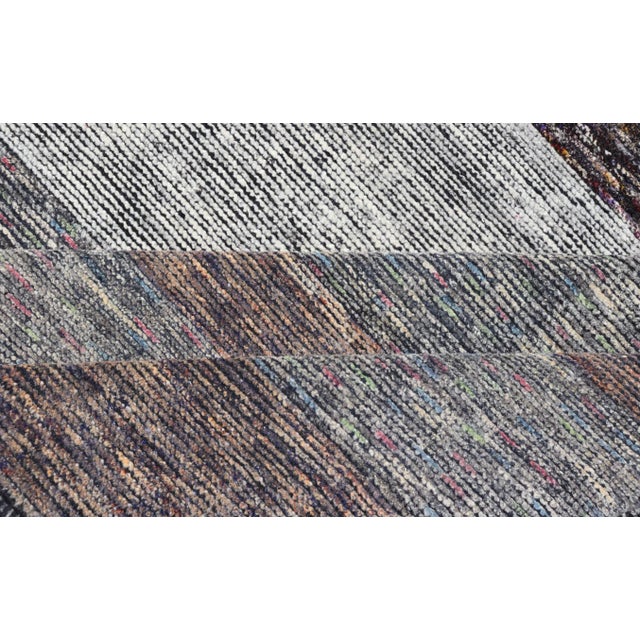 Modern Indian Wool Abstract Design Large Area Rug in Blues and Neutrals For Sale - Image 9 of 11