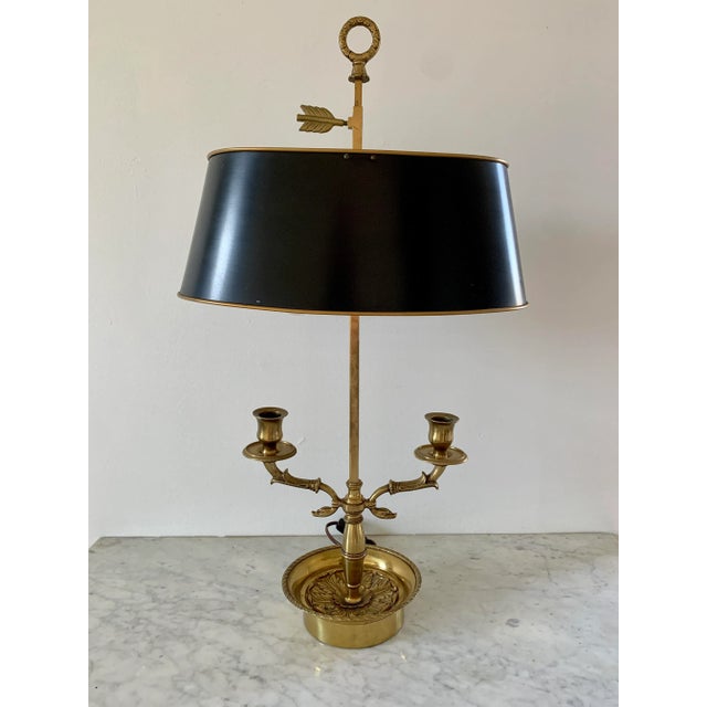French Bouillotte Lamp With Black Tole Shade and Dolphin Motif Base For Sale - Image 12 of 12