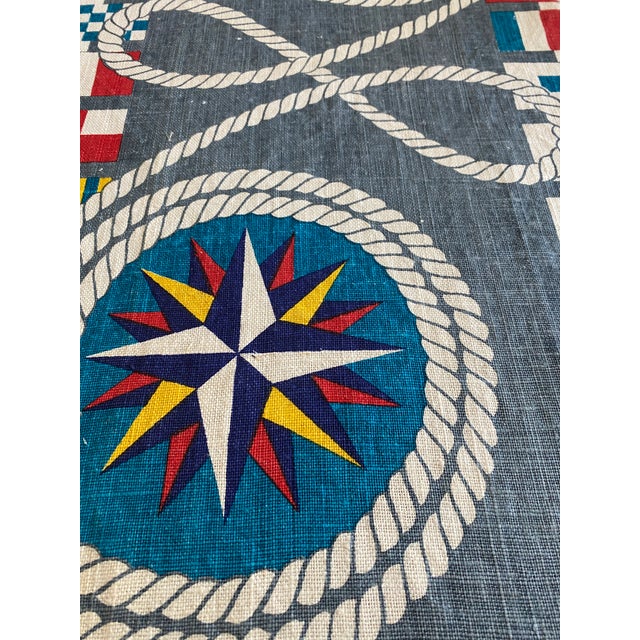 Large Midcentury Nautical Sailing Linen Tea Towels With Blue and White Motif - a Pair For Sale - Image 4 of 11