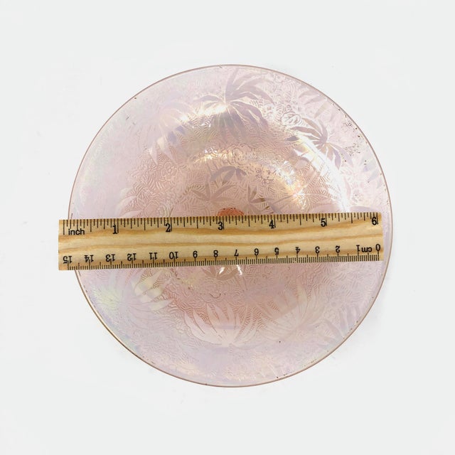 Mid-Century Modern Fostoria Iridescent Pink Glass Brocade Palm Compote For Sale - Image 3 of 5