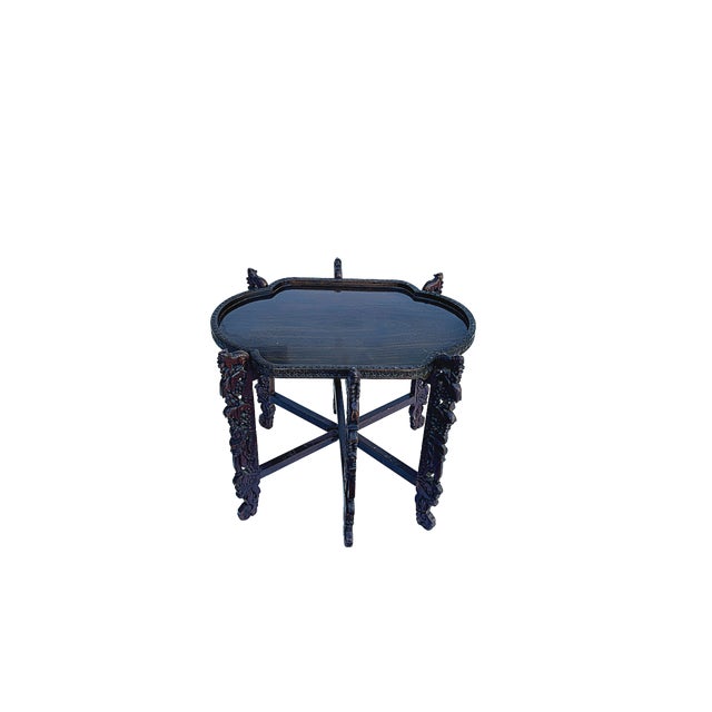 Oxblood Red Vintage Oval Curve Shape Folding Cross Brace Stand Side Table For Sale - Image 8 of 10