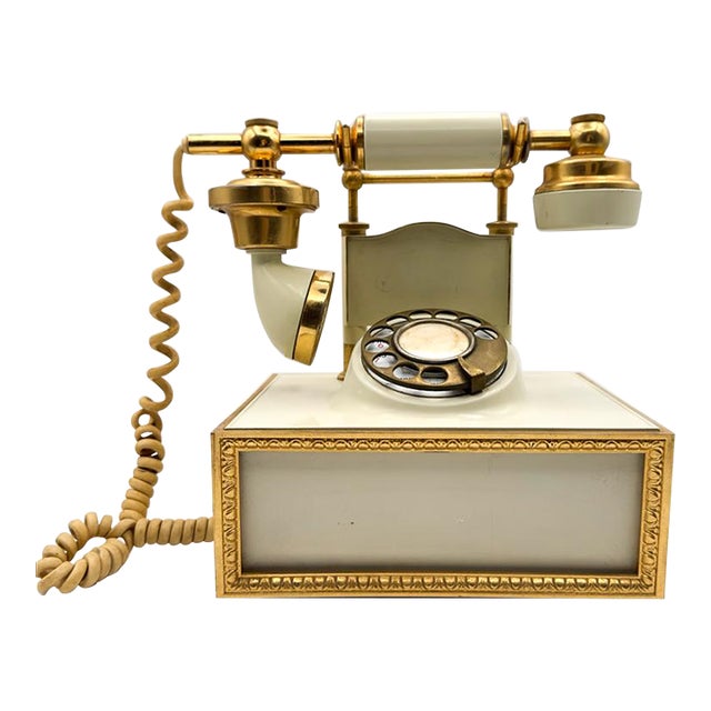 Vintage DecoTel French Victorian Style Rotary Dial Phone Ivory Gold