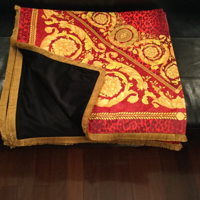 2000 - 2009 Gianni Versace Baroque Gold Red Velvet Throw Costom Made Large Size With Frindge and Velvet Lining 54 Inch For Sale - Image 5 of 12