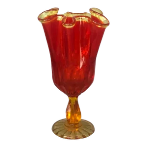 Mid Century Modern Fenton Art Glass Amberina Ruffled Handkerchief Vase