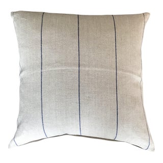 British Pillow Made From French Linen/Cotton Blend: Neutral Beige With Navy Blue Pinpoint For Sale