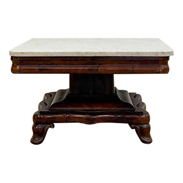 Antique Mahogany Marble Top Coffee Table Traditional Square Living Room For Sale
