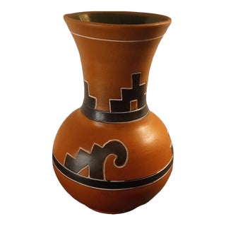 1990s Signed Hecho en Mexico Glazed Terra Cotta Vase For Sale