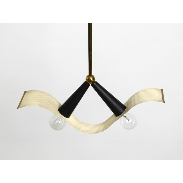 Mid-Century Brass Ceiling Cone Lamp with Curved Perforated Sheet Lampshade, 1950s For Sale - Image 16 of 18