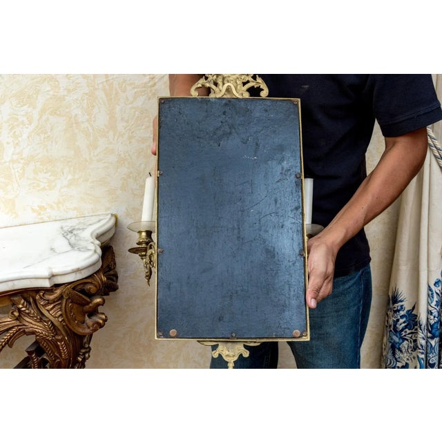 Metal Antique Pair Brass Girandole Mirrors, France For Sale - Image 7 of 9