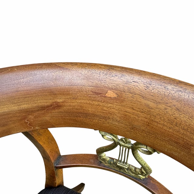 Mid Century Mahogany and Brass Lyre Back Dining Chairs - A Pair For Sale - Image 11 of 12