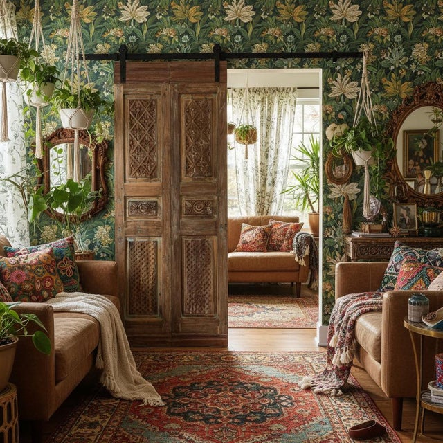 Antique Floral Carved Wood Double Doors | Rustic Natural Architectural Door Panels, 80x30 For Sale - Image 4 of 4