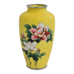 Early 20th Century Singed Ando Jubei Japanese Cloisonne Vase Imperial Yellow