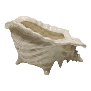 Vintage Mid-Century Ceramic Conch Seashell Planter For Sale