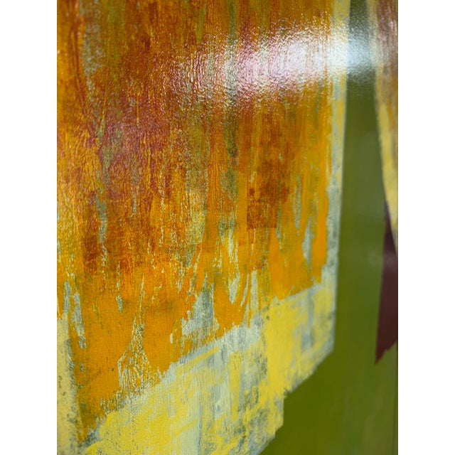 Wood Framed Abstract Acrylic Painting With Metallic Gold Accents, Artist Jennifer Hollack For Sale - Image 7 of 9