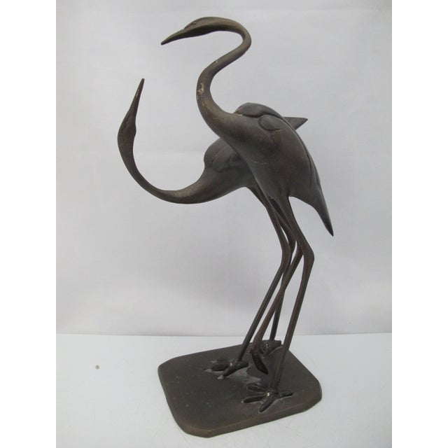 Bronze Crane Heron Egret Lovers Couple Statue Sculpture 15" For Sale In Portland, OR - Image 6 of 9