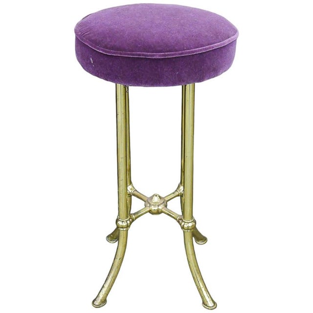 Late 20th Century Individual Round Purple Velvet and Brass Barstool For Sale - Image 12 of 12