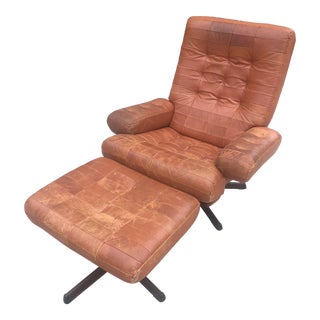 Mid-Century Modern Mobler Patchwork Leather Chair and Ottoman For Sale