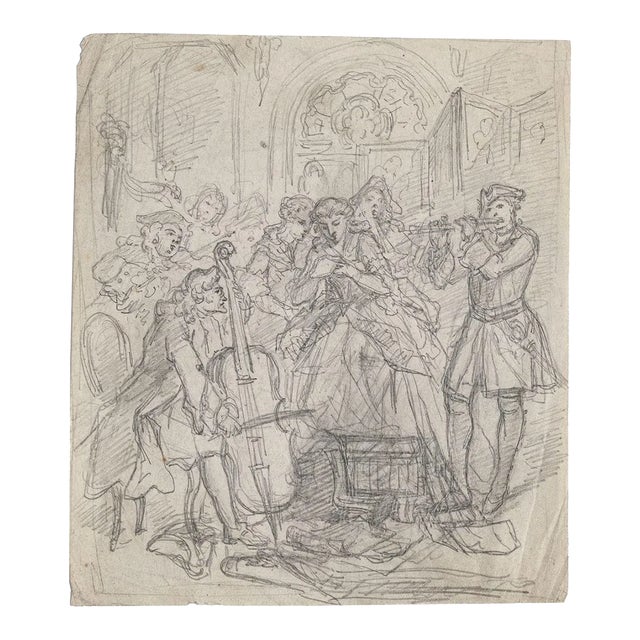 Musicians - Pencil on paper - 20th century 20th century For Sale