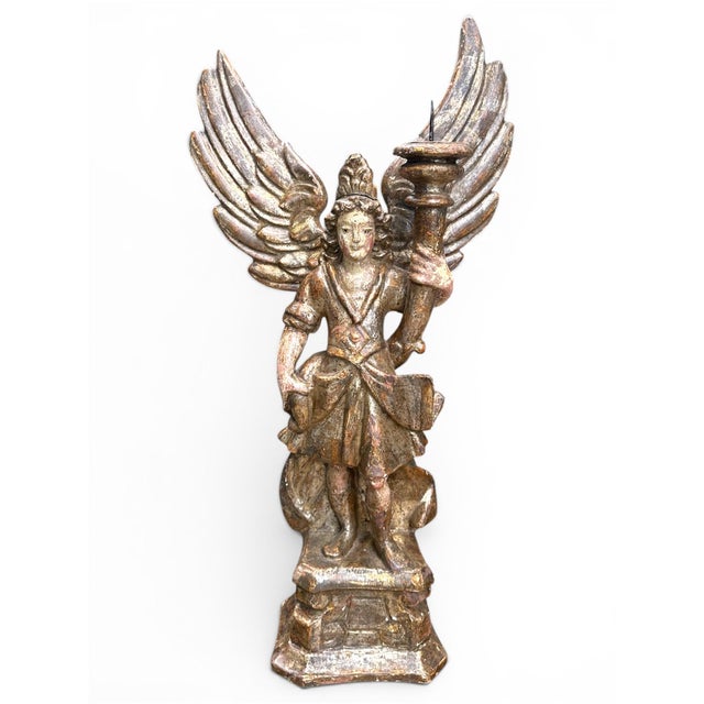 Pair of 18th Century Italian Carved and Polychrome Angel Candlesticks For Sale - Image 15 of 18