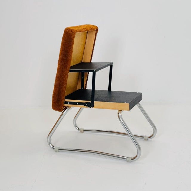 Mid-Century Modern Bauhaus Stool with Chrome Accents and Hidden Steps, 1960s For Sale - Image 4 of 11