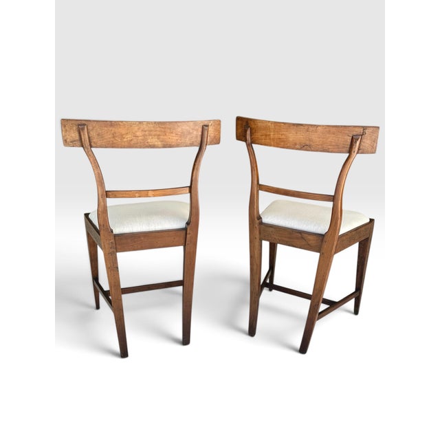 Brown Rare Pair of Late 18th Century Directoire Penwork and Cherrywood Side Chairs, Circa 1790. For Sale - Image 8 of 12