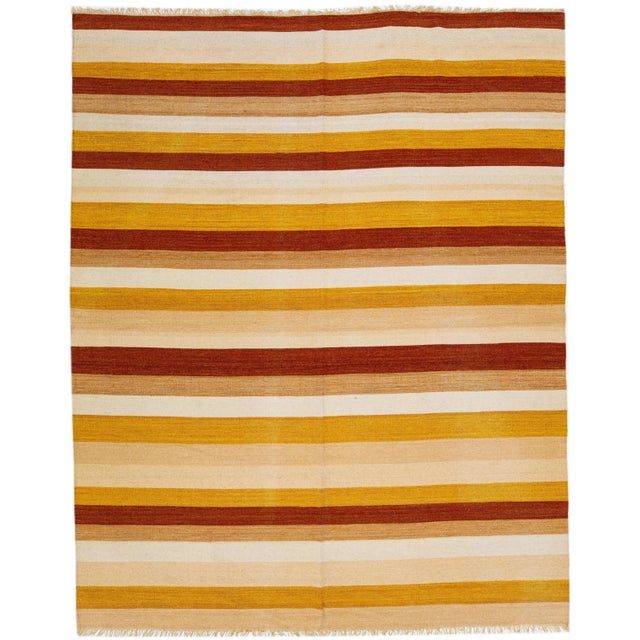 Textile 2020s Modern Kilim Handmade Multicolor Geometric Wool Rug For Sale - Image 7 of 7