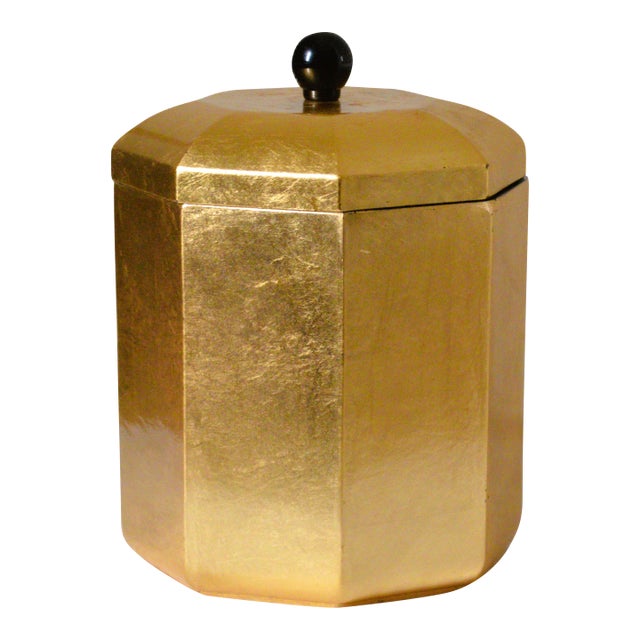 1980s Nancy Calhoun Design Faux Gold Leaf Lacquer Ware Octagonal Ice Bucket For Sale