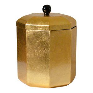 1980s Nancy Calhoun Design Faux Gold Leaf Lacquer Ware Octagonal Ice Bucket