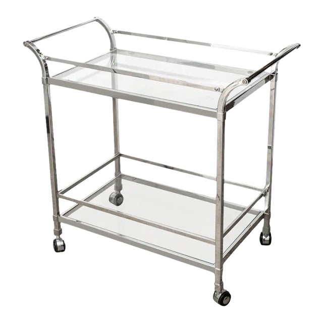 Modern Chrome & Glass 2-Tiered Bar Cart For Sale