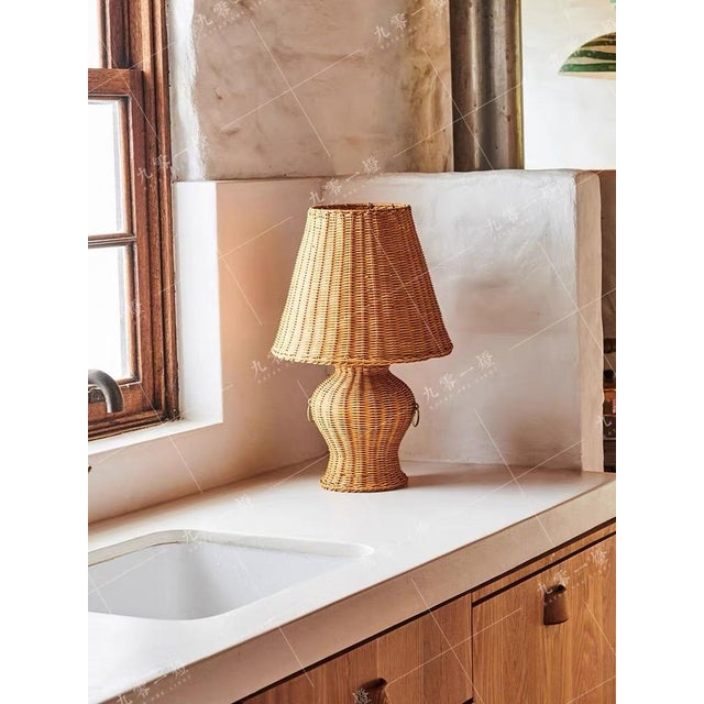 Rattan Retro Hand-Woven Table Lamp For Sale - Image 4 of 5
