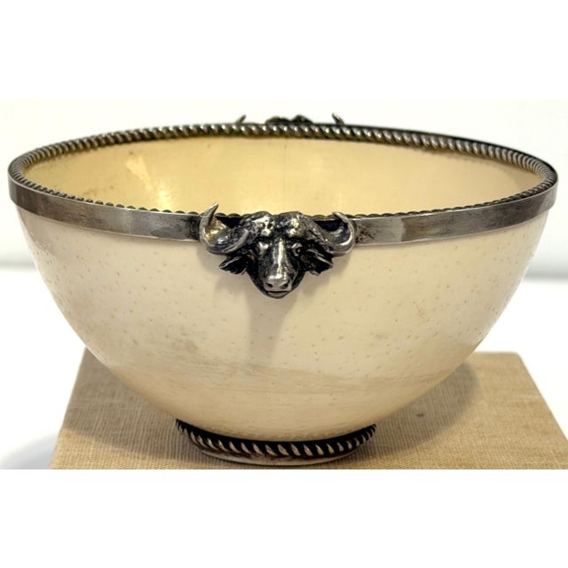 A. Kuger Sterling Silver Mounted Ostrich Egg Bowl with Buffalo Head Handles For Sale In West Palm - Image 6 of 9