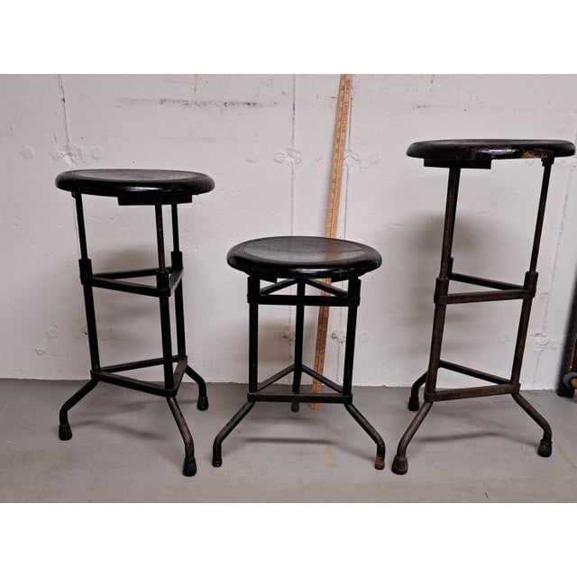 Antique Industrial Vitek Adjustable Height Stools Set of Three For Sale - Image 11 of 18