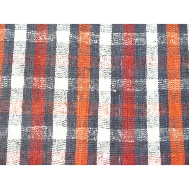 Terra Cotta 1960s Plaid Design Extra Long Kilim Runner Rug For Sale - Image 8 of 11
