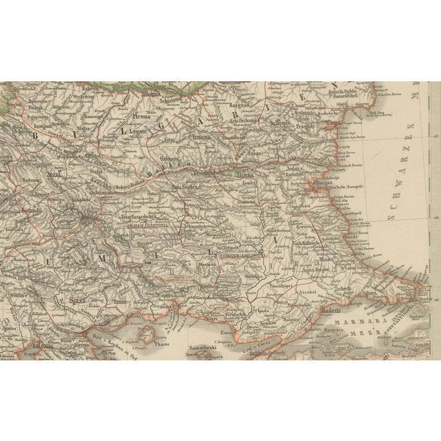 This detailed antique print shows “Die Europäische Türkei, Griechenland und die Ionischen Inseln” meaning “European...