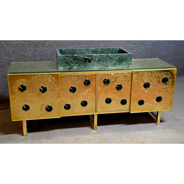Wood Brass Vanity Table with Murano Glass Inlays and Marble Sink from Justfurnituress SRL For Sale - Image 7 of 18