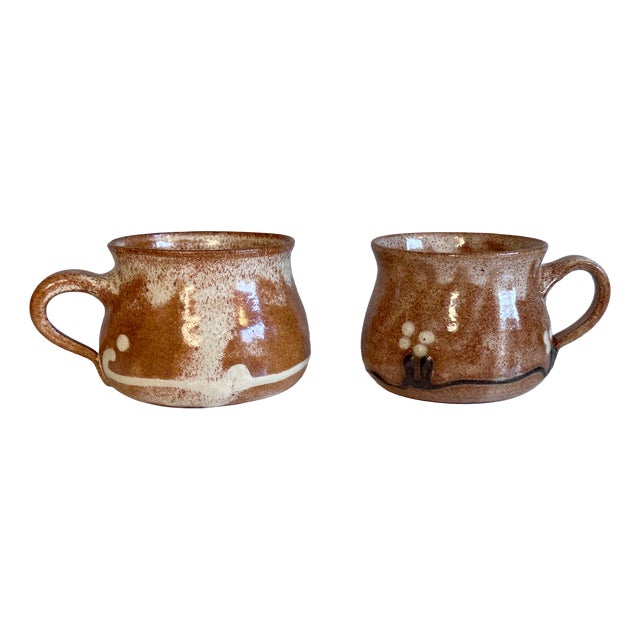 Handmade Patterned Ceramic Mugs with Handles by Helma Klett, Germany, 1990s, Set of 2 For Sale