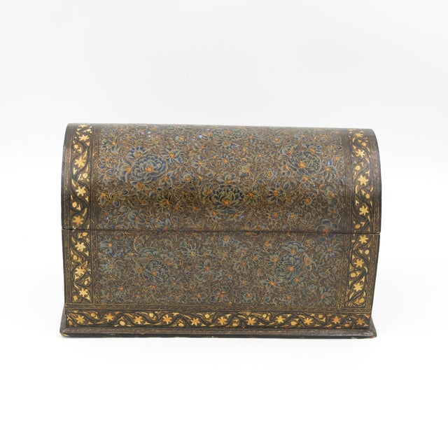 An exceptional Kashmiri polychrome-lacquer dome-top letter box with finely-painted floral decoration. A lift-off lid...