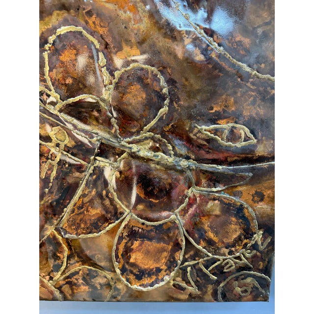 Vincent Payez Signed 1967 Torch Copper Wall Art, Brutalist Floral Repoussé Panel For Sale - Image 11 of 13