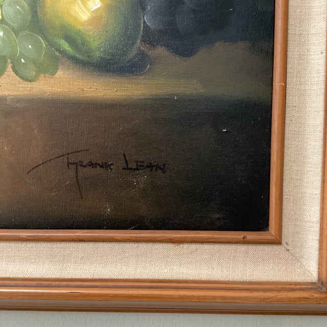 Realistic Painting on Canvas Still Life Fruit and Pottery Composition by Frank Lean Framed Circa 1960s For Sale - Image 9 of 12