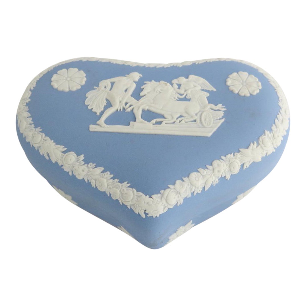 1960s Wedgwood Blue Japarware Heart Shaped Covered Trinket Box
