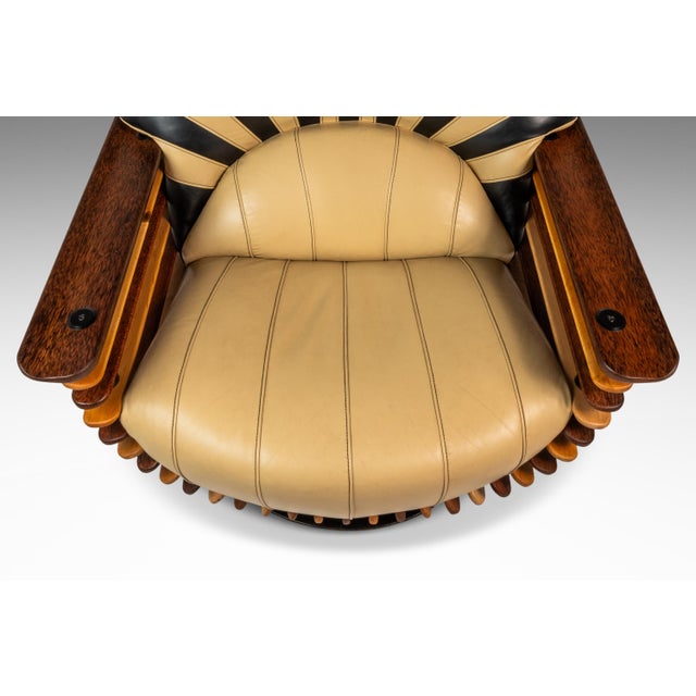 Rare Art Deco Organic Modern "Luxor" Armchair / Lounge Chair in Leather, Spruce & Palmwood Attributed to Pacific Green, Australia, C. 2000s For Sale - Image 13 of 18