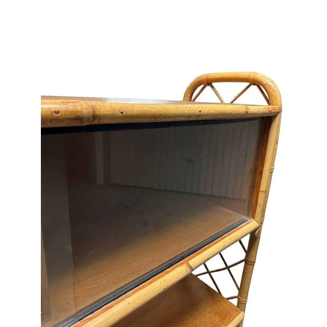 Wood Vintage Rattan Library Shelf, 1970s For Sale - Image 7 of 12