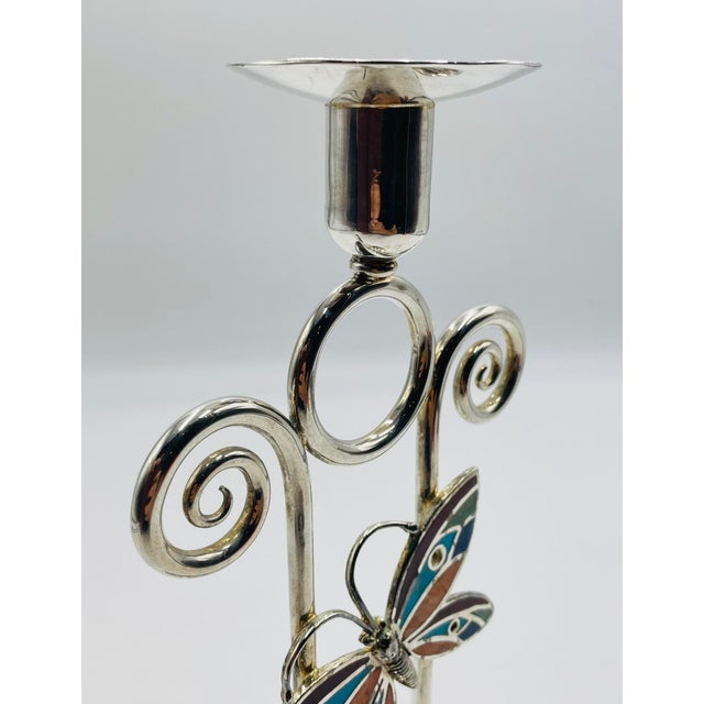 1980s Emilia Castillo Silver-Plated Butterfly Candle Holder With Stone Inlay, Mexican For Sale - Image 14 of 18