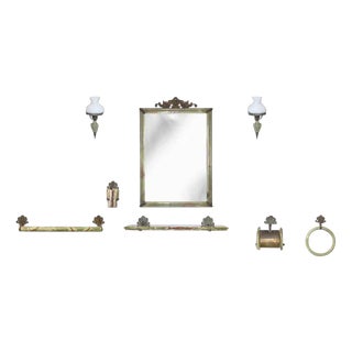 Vintage Bathroom Set in Green Marble, Italy, Early 20th Century, Set of 8 For Sale