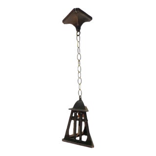 Arts & Crafts Cast Iron Triangular Pendant Light For Sale