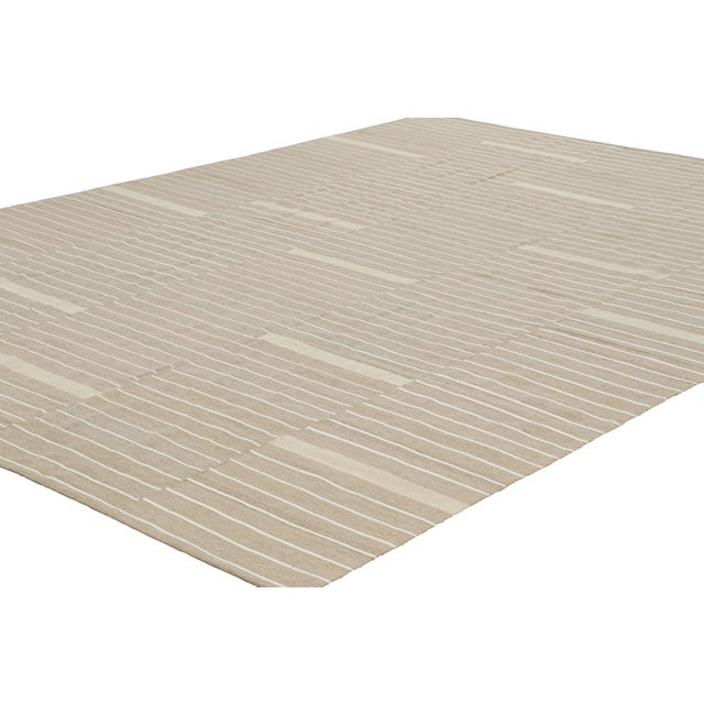 Rug & Kilim Rug & Kilim’s Contemporary Kilim, Beige and Taupe With Textural White Stripes For Sale - Image 4 of 7